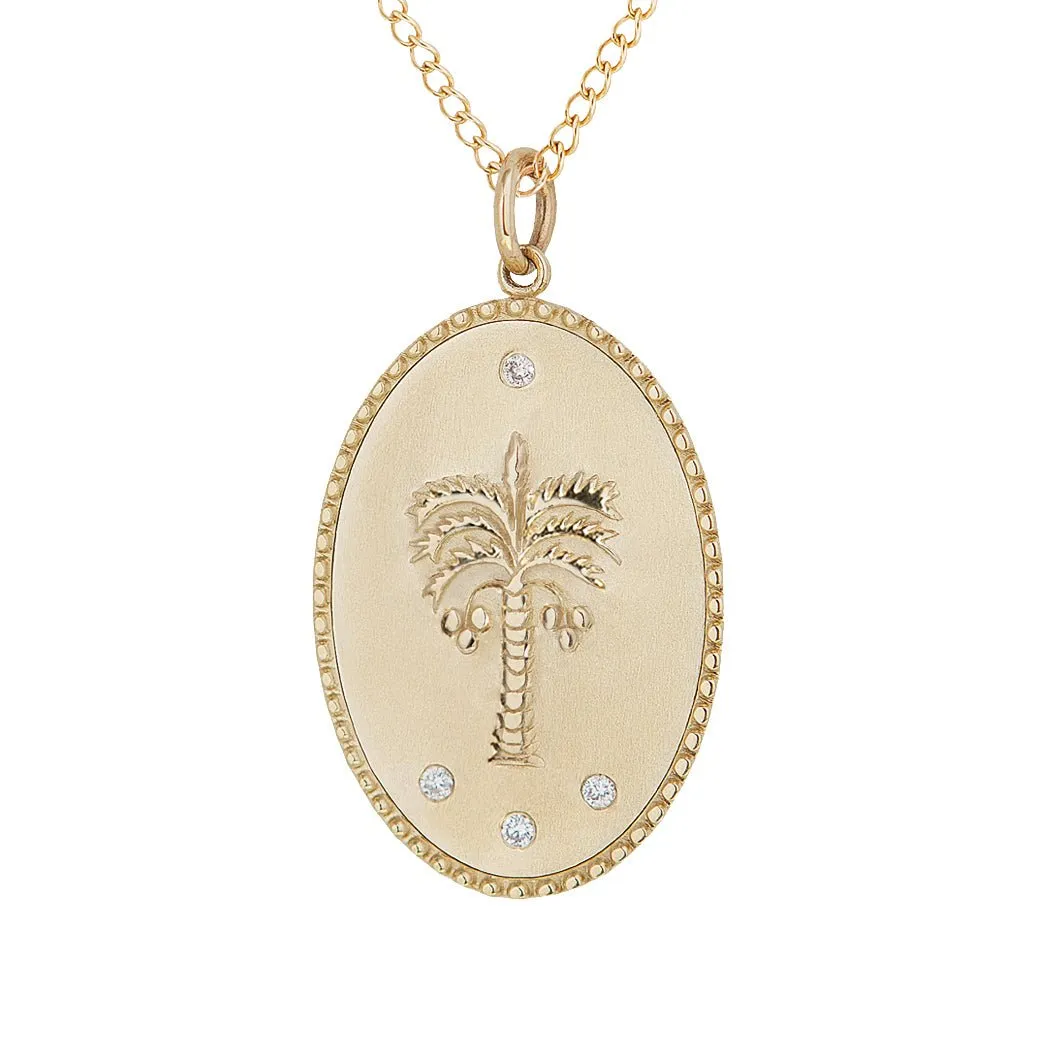 10K Gold Large Date Palm Pendant with Diamond Detail