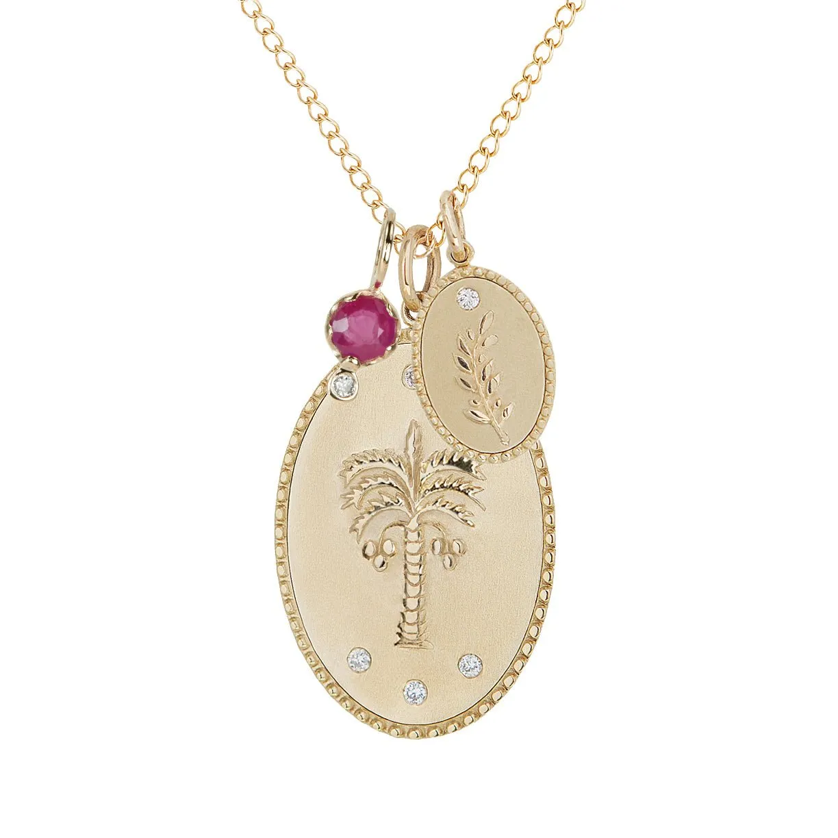 10K Gold Large Date Palm Pendant with Diamond Detail