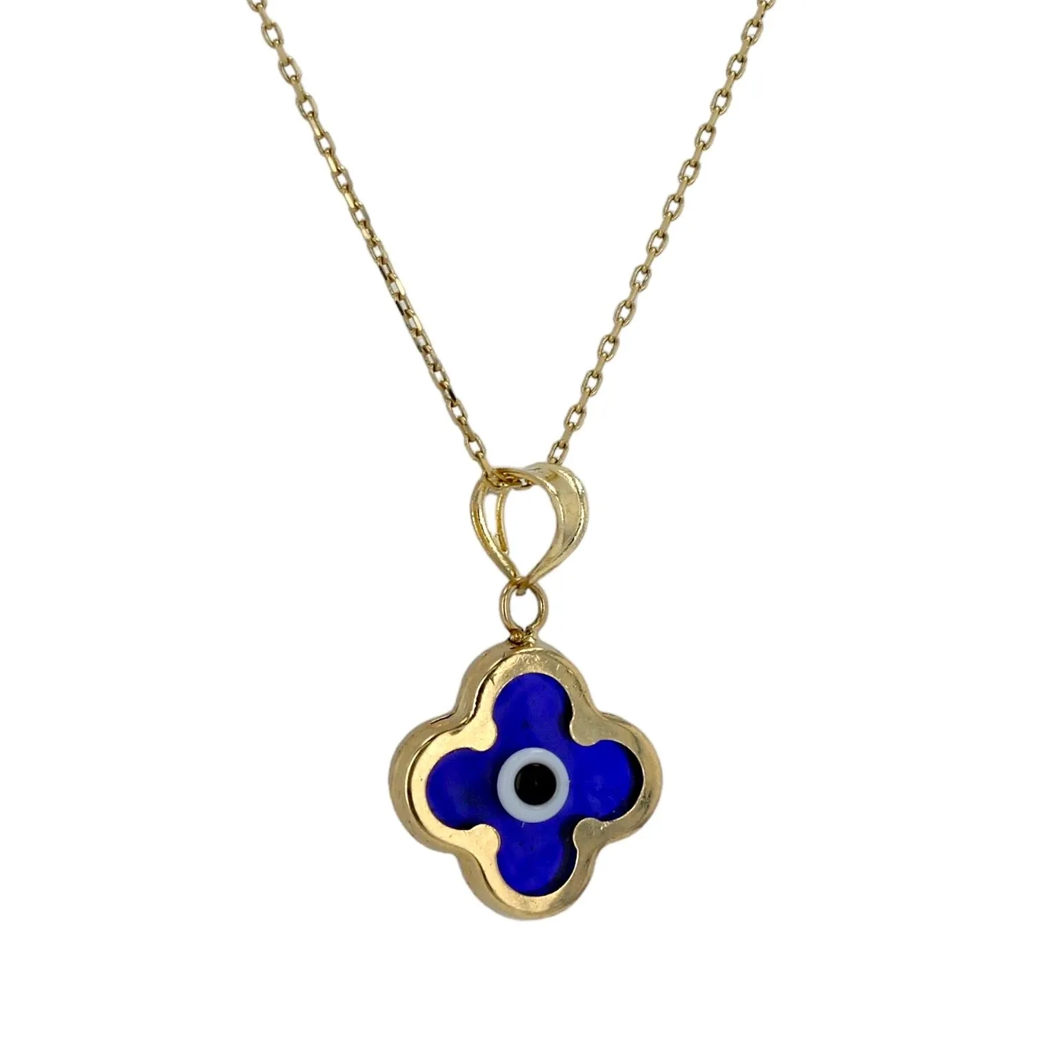 14K Yellow gold chain navy blue clover pendant