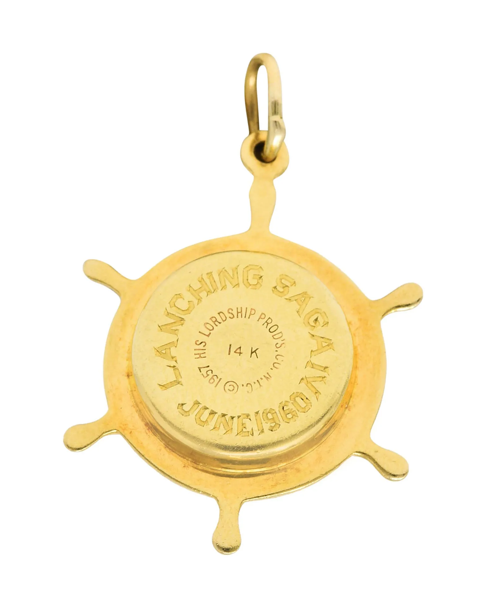 1960 His Lordship Prod's Co. 14 Karat Yellow Gold Rock Crystal Quartz  Nautical Wheel Compass Vintage Charm