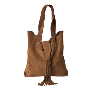 Agnes Suede Leather Tote Bag in Brown