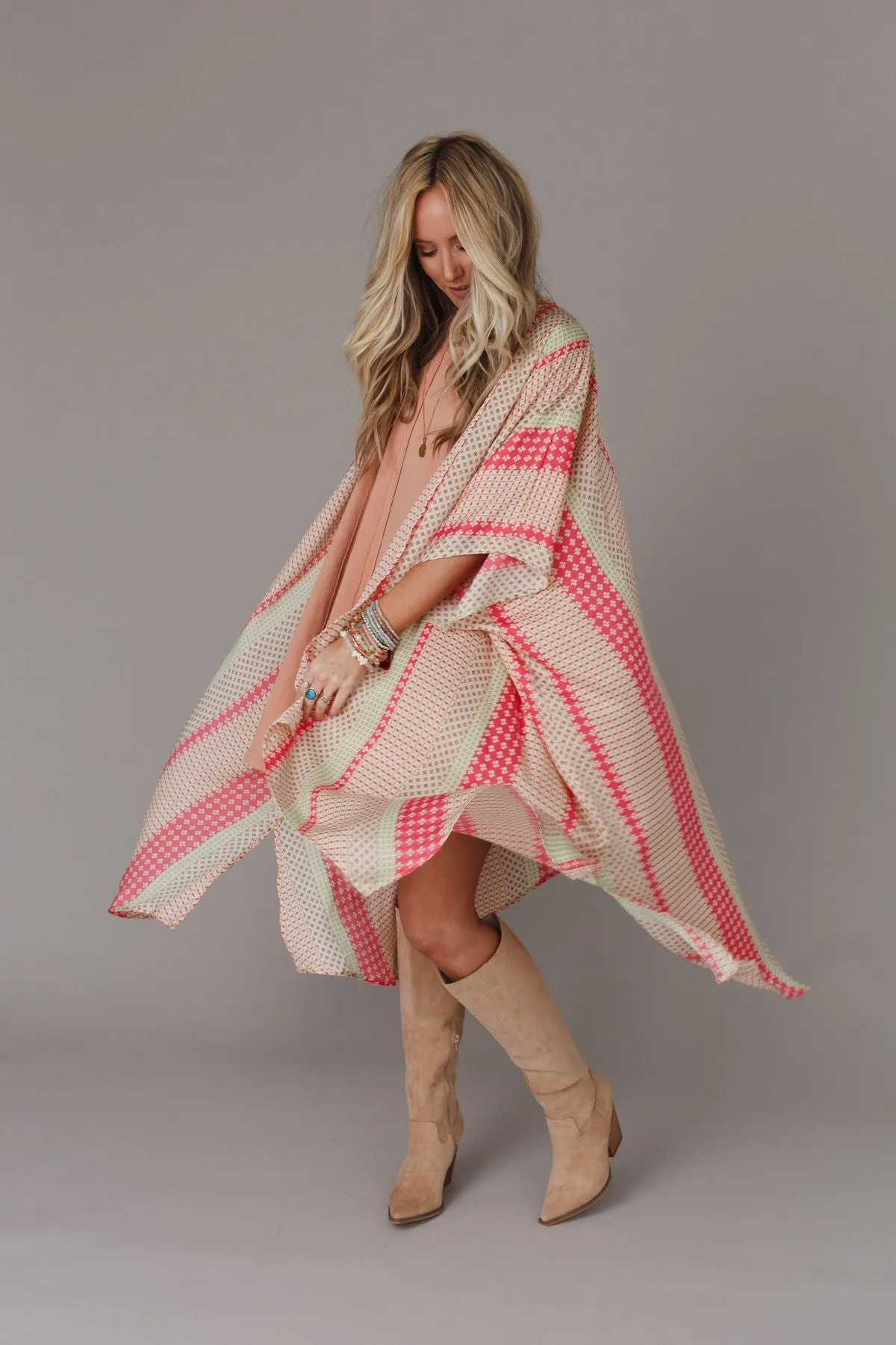 All My Heart Printed Kimono - Coral