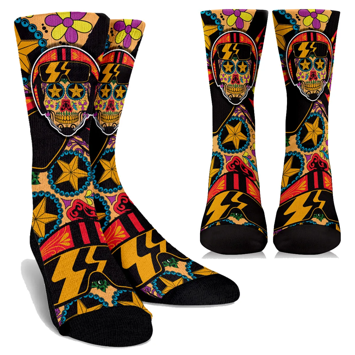 Biker Sugar Skull Crew Socks