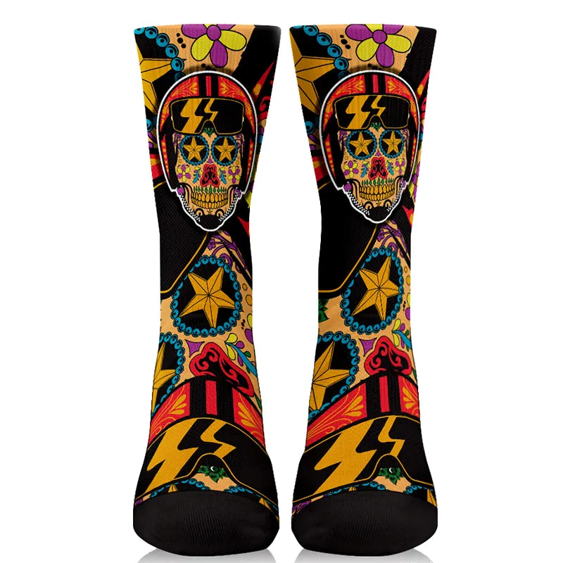 Biker Sugar Skull Crew Socks