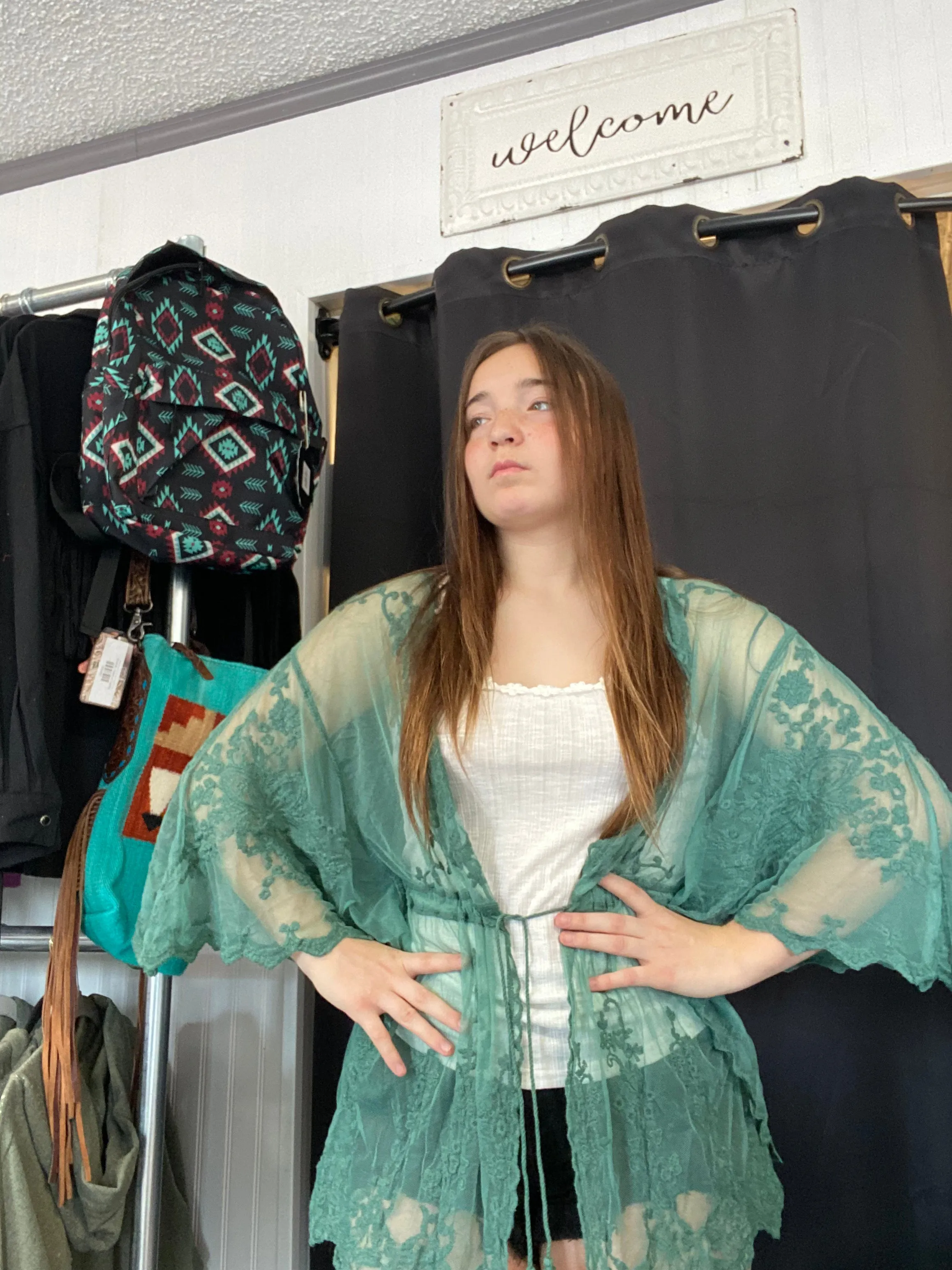 BOHO LACE KIMONO-Mint