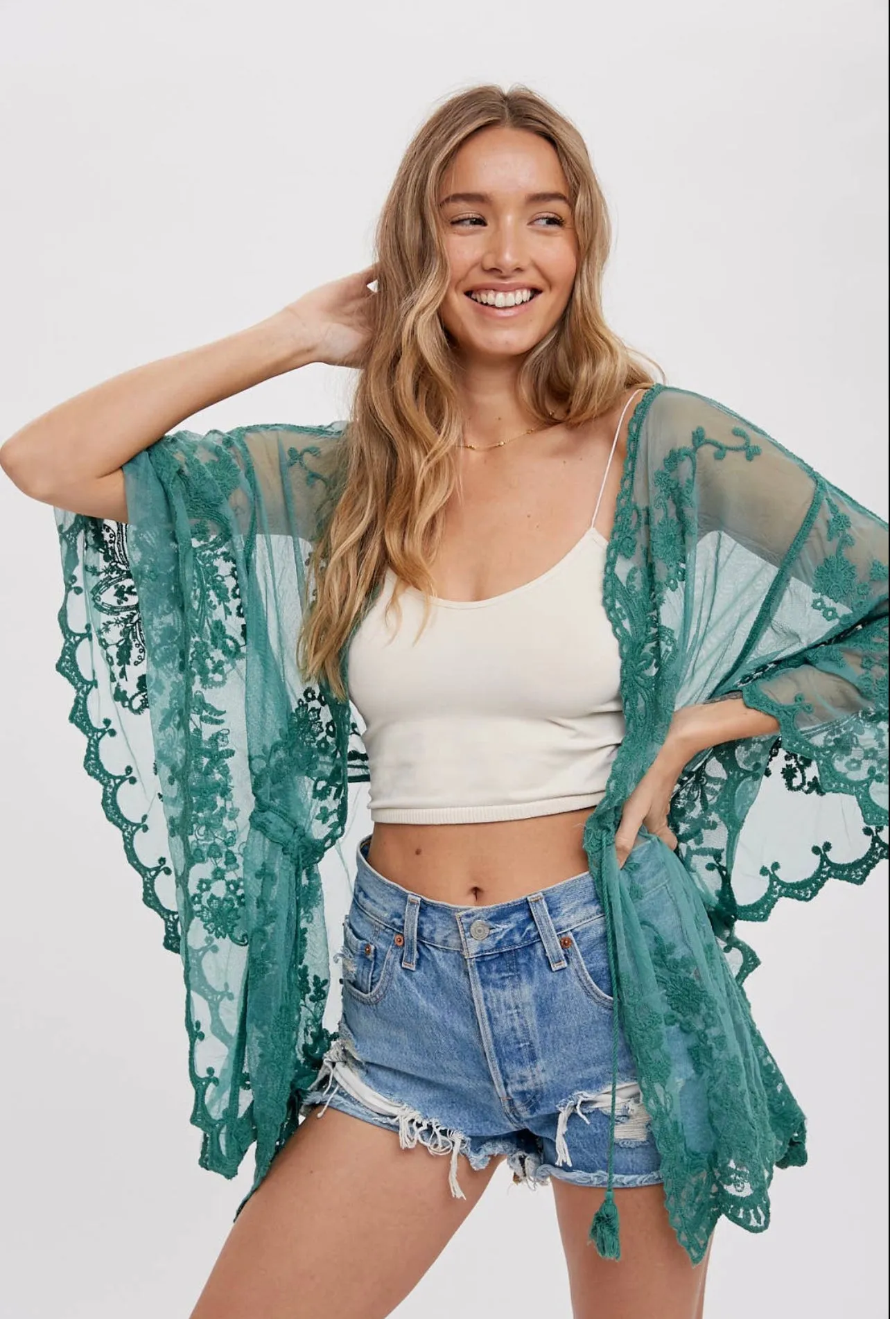 BOHO LACE KIMONO-Mint