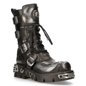 Boots | New Rock Flame Accented Leather Biker Boots- 107-S2 | New Rock