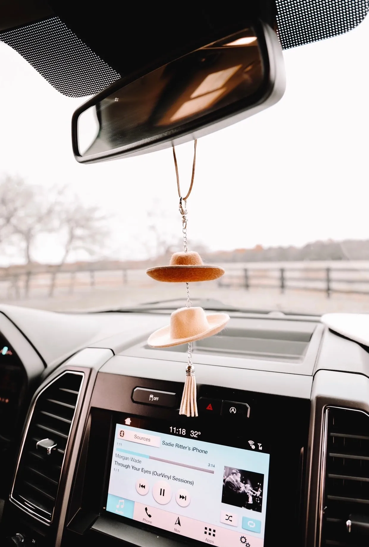 Brown & Stone Cowboy Hat Rearview Mirror Charm