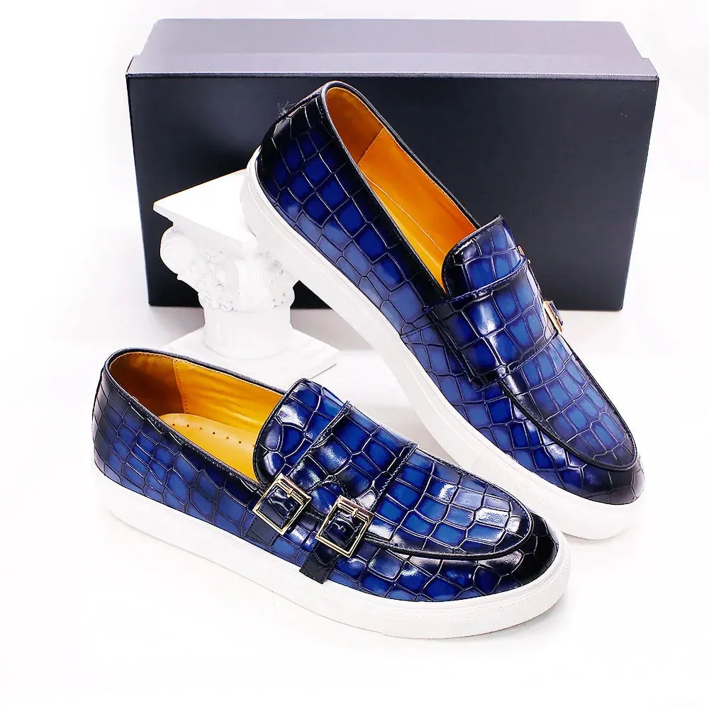 Casual Men's Crocodile Print Monk Strap Slip On Wedding Office Mules Shoes