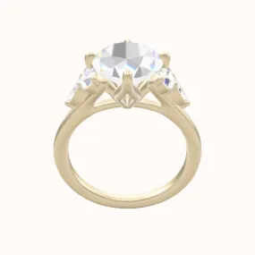 Cathedral Band with Marquise & Round Sidestone Trio Engagement Ring With Petal Compass Prong Head