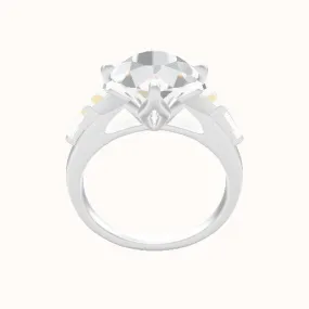 Cathedral Band with Trapezoid & Tapered Baguette Sidestones Engagement Ring With Petal Compass Prong Head