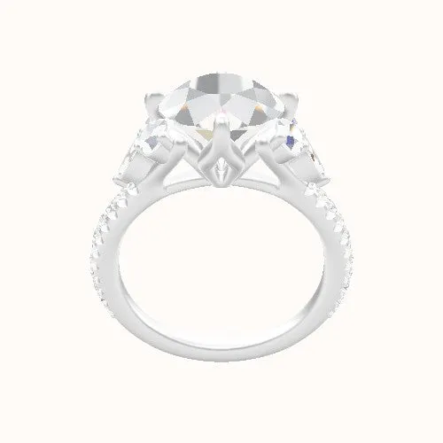 Cathedral Diamond Band with Marquise & Round Sidestone Trio Engagement Ring With Petal Compass Prong Head