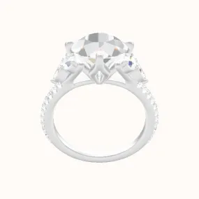 Cathedral Diamond Band with Marquise & Round Sidestone Trio Engagement Ring With Petal Compass Prong Head