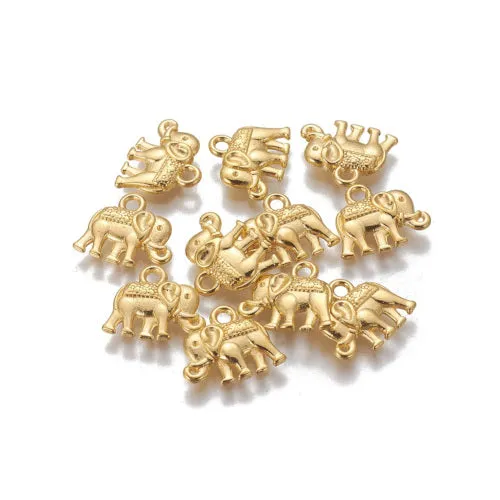 Charms, Tibetan Style, Elephant, 3D, Double-Sided, Golden, Alloy, 12mm