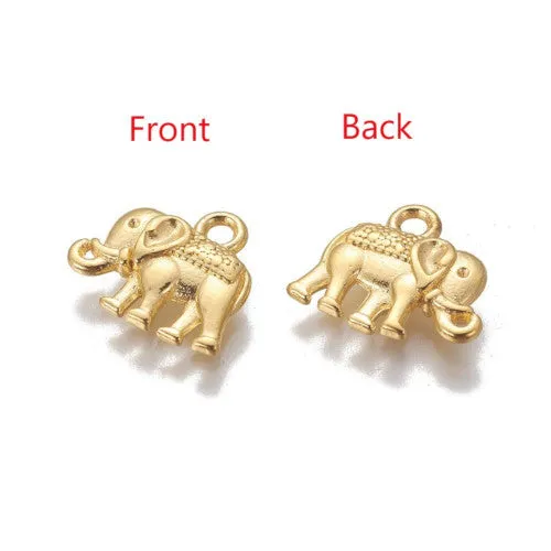 Charms, Tibetan Style, Elephant, 3D, Double-Sided, Golden, Alloy, 12mm