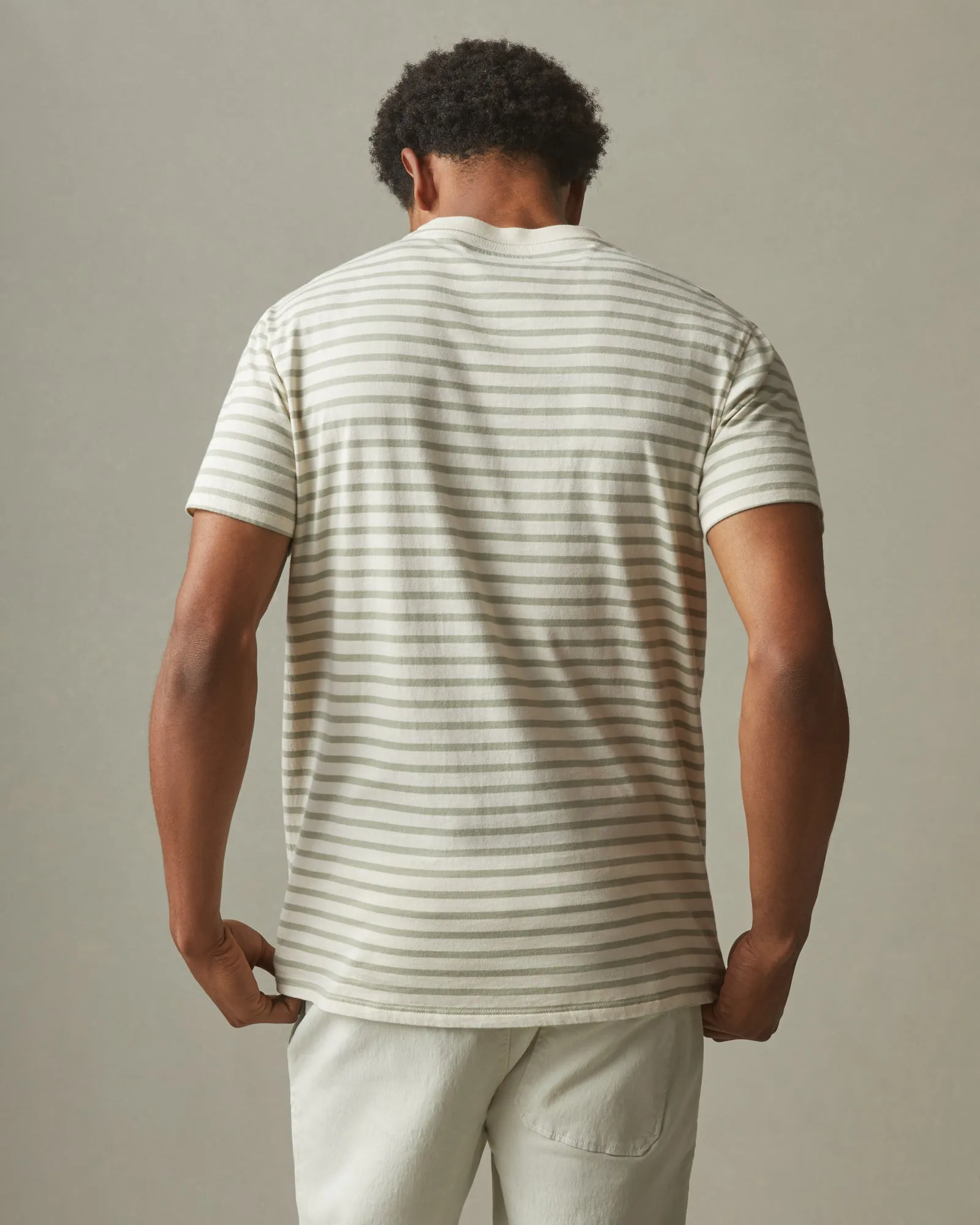 Classic Cotton Crew Tee Striped - Turtledove / Eucalyptus