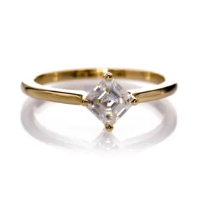 Cora Asscher Cut Moissanite Compass Prong Set 18k Gold Solitaire Engagement Ring, Ready to Ship