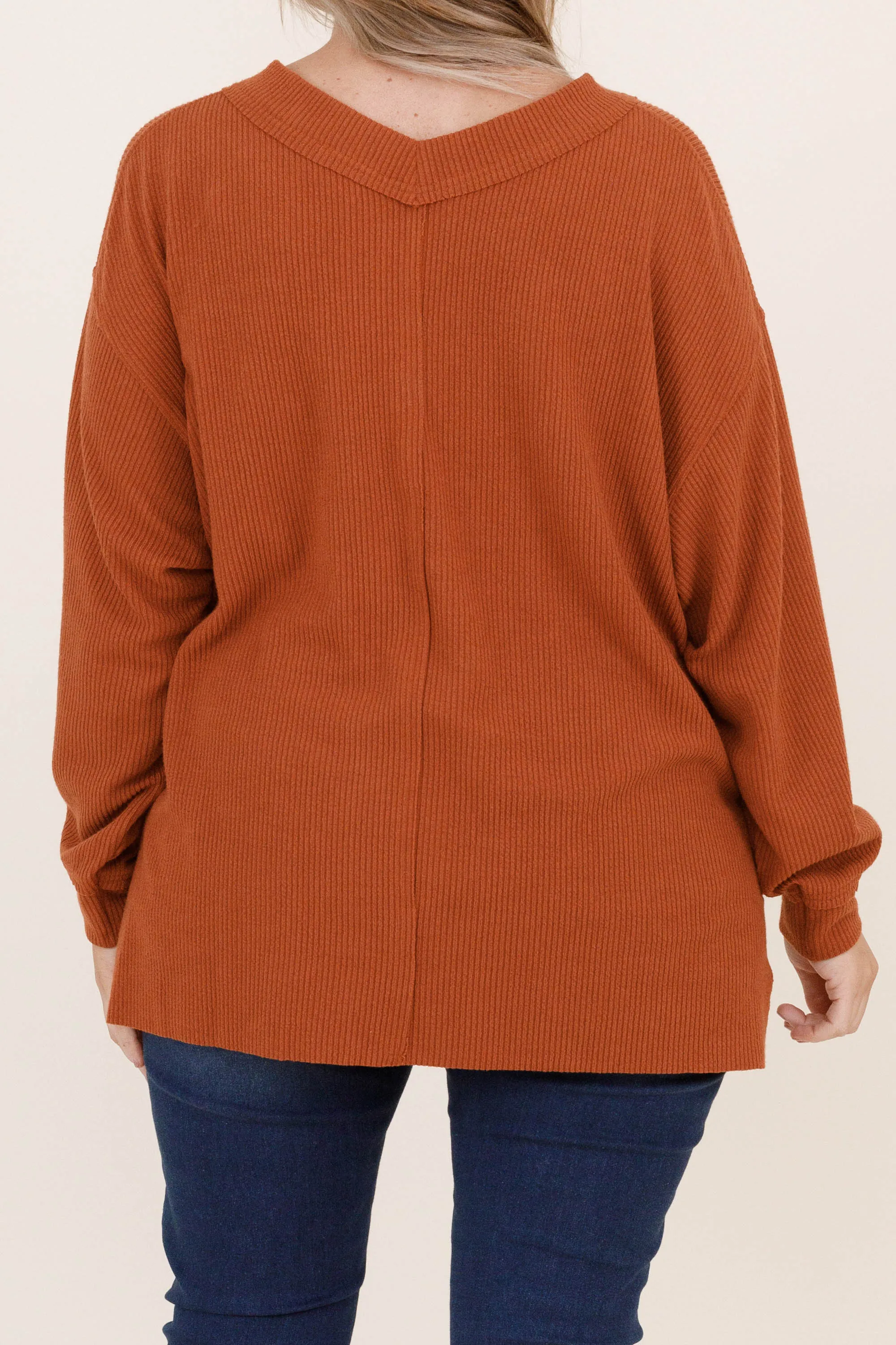 Cozy Textured Sweatshirt, Rust