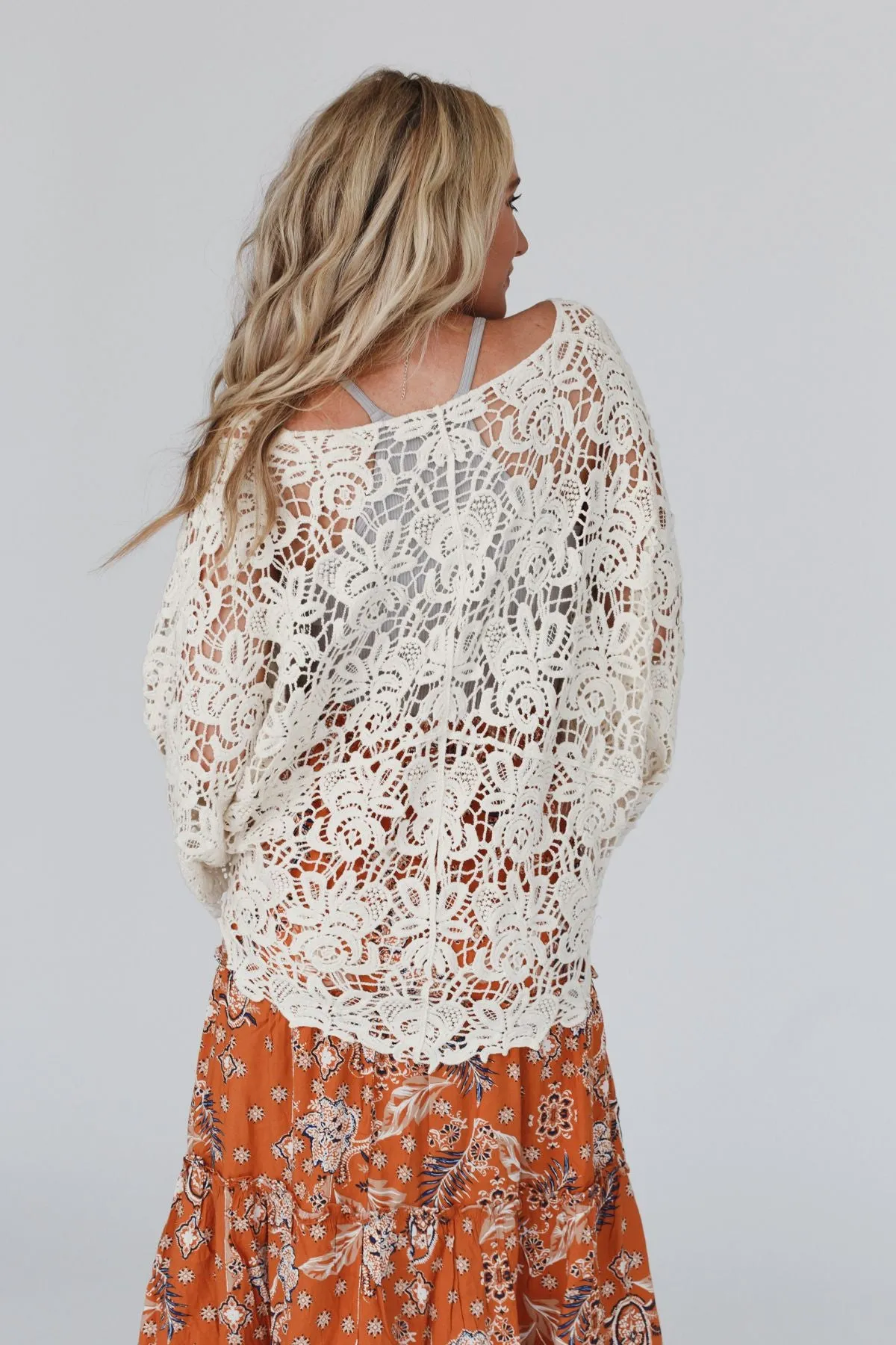 Crochet Petal Kimono Wrap - Natural