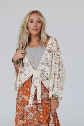 Crochet Petal Kimono Wrap - Natural