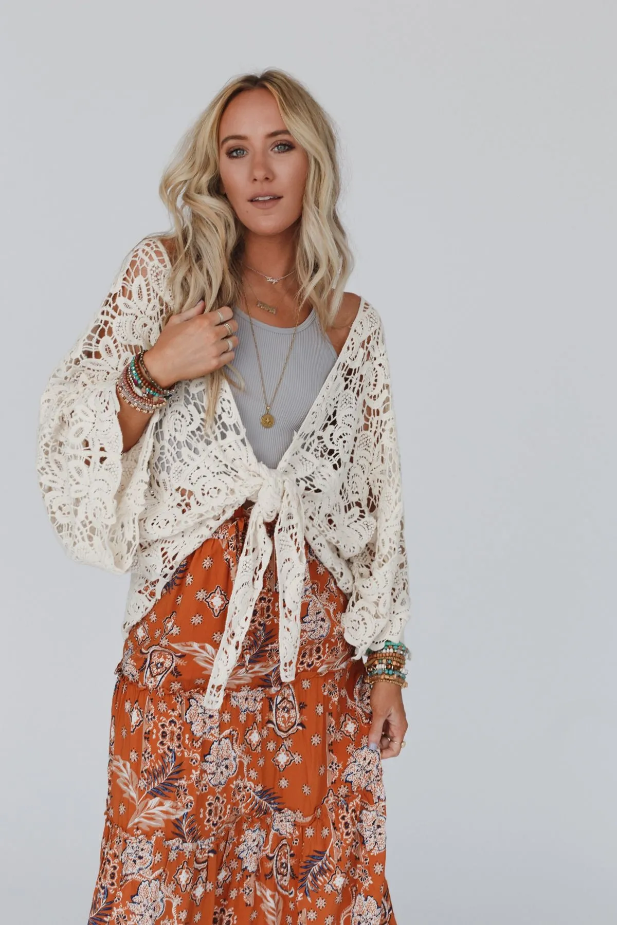 Crochet Petal Kimono Wrap - Natural