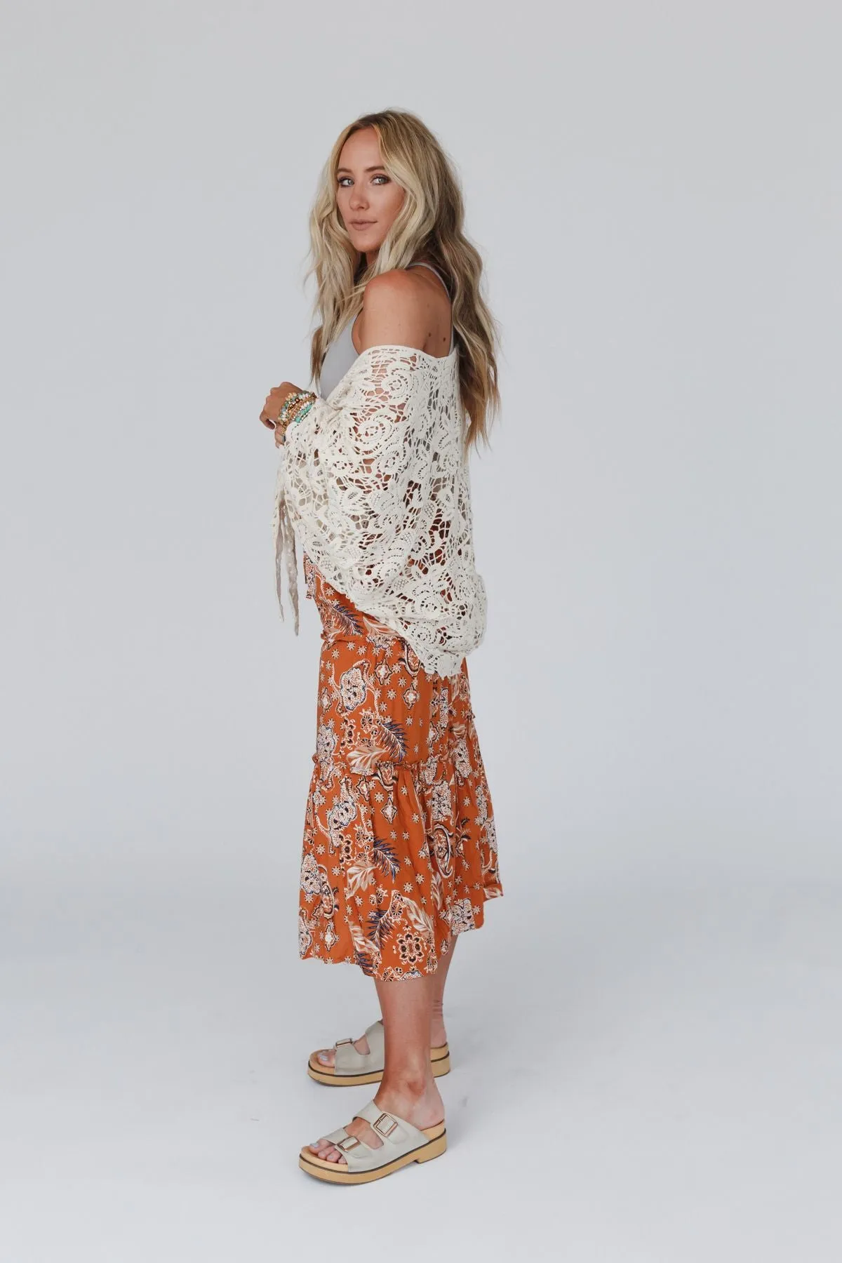 Crochet Petal Kimono Wrap - Natural