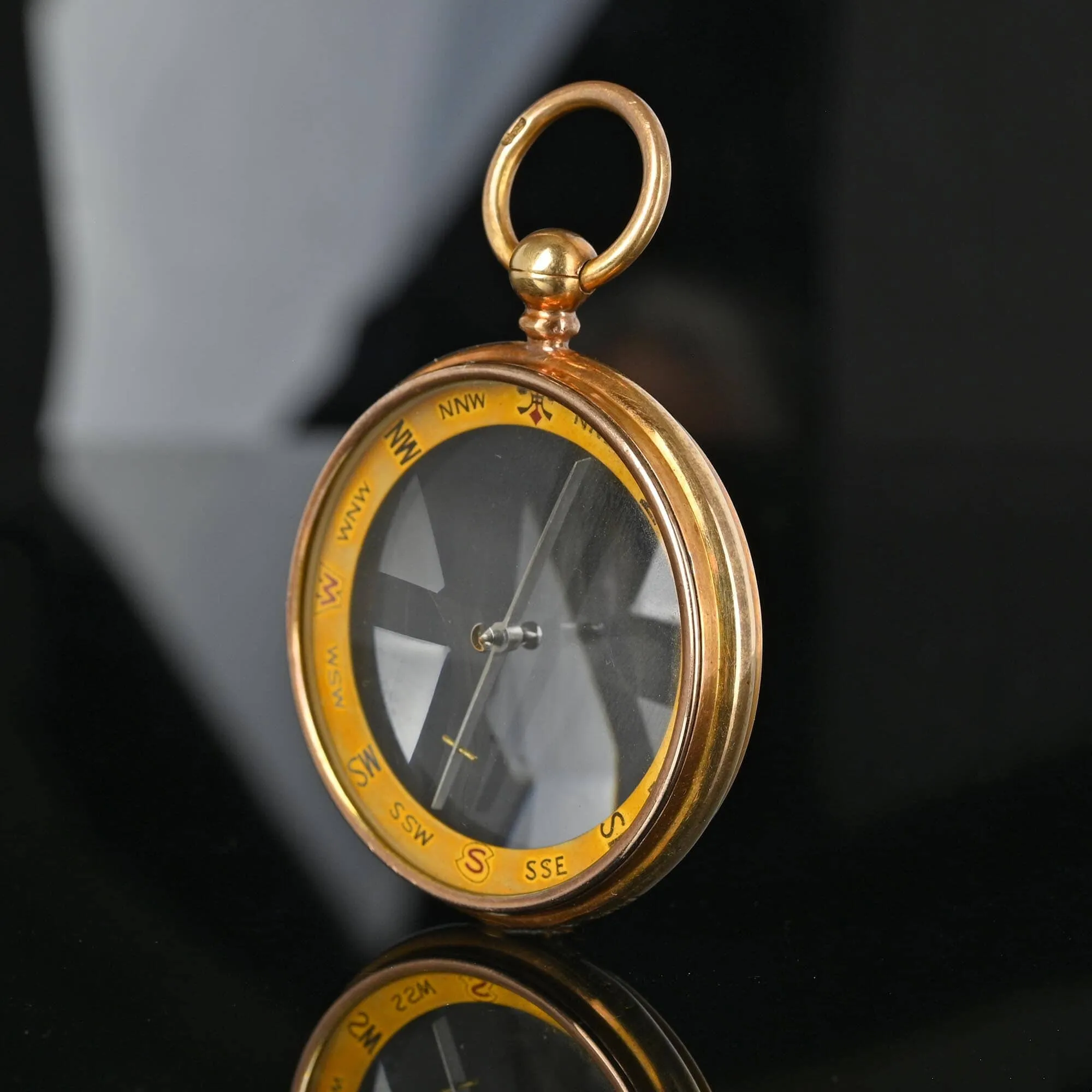 DEPOSIT Antique 15K Gold Working Compass Fob Pendant, Xtra Large