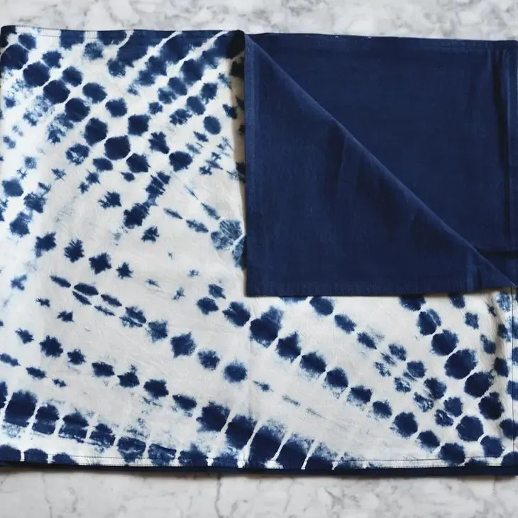 Double Sided Cotton Table Runner In Tie-Dye Indigo