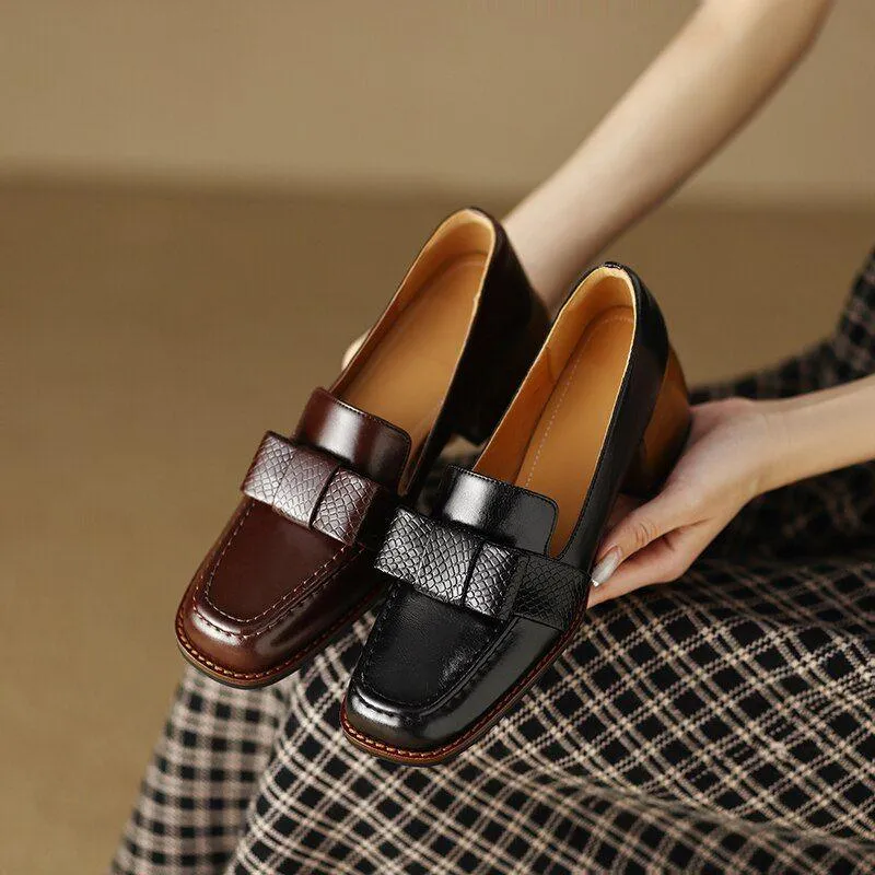 DX200 Women's Casual Shoes - Fashion Leather Pumps with Square Thick Heels