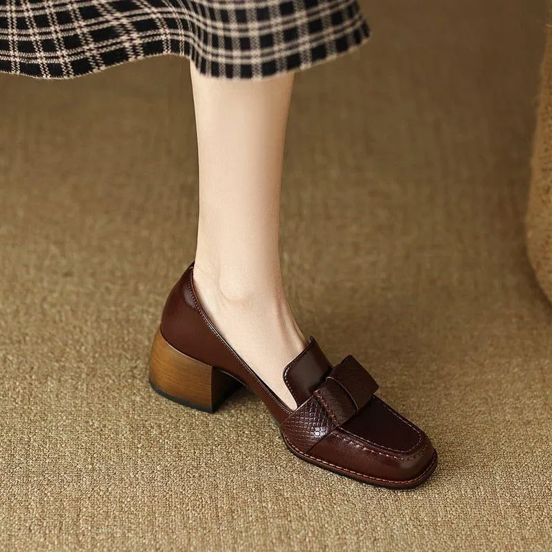 DX200 Women's Casual Shoes - Fashion Leather Pumps with Square Thick Heels