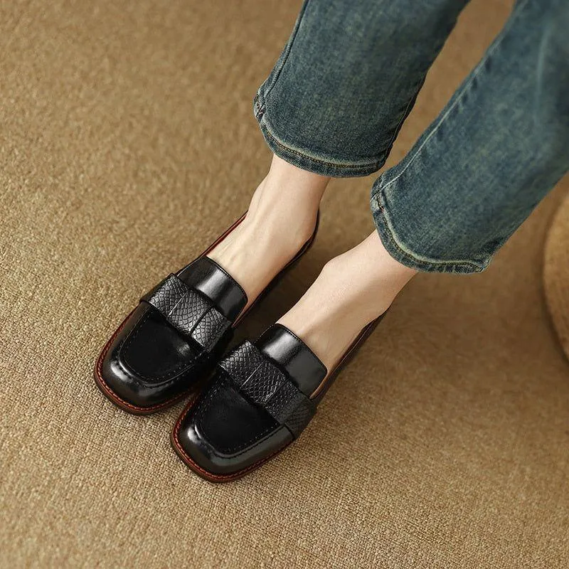 DX200 Women's Casual Shoes - Fashion Leather Pumps with Square Thick Heels