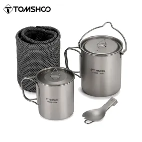 Ensemble d'ustensiles de cuisine en titane ultraléger Tomshoo - Hiking Cup