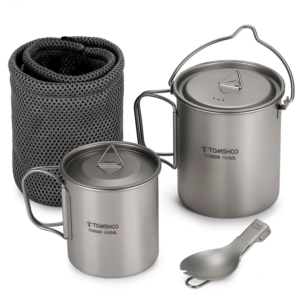 Ensemble d'ustensiles de cuisine en titane ultraléger Tomshoo - Hiking Cup