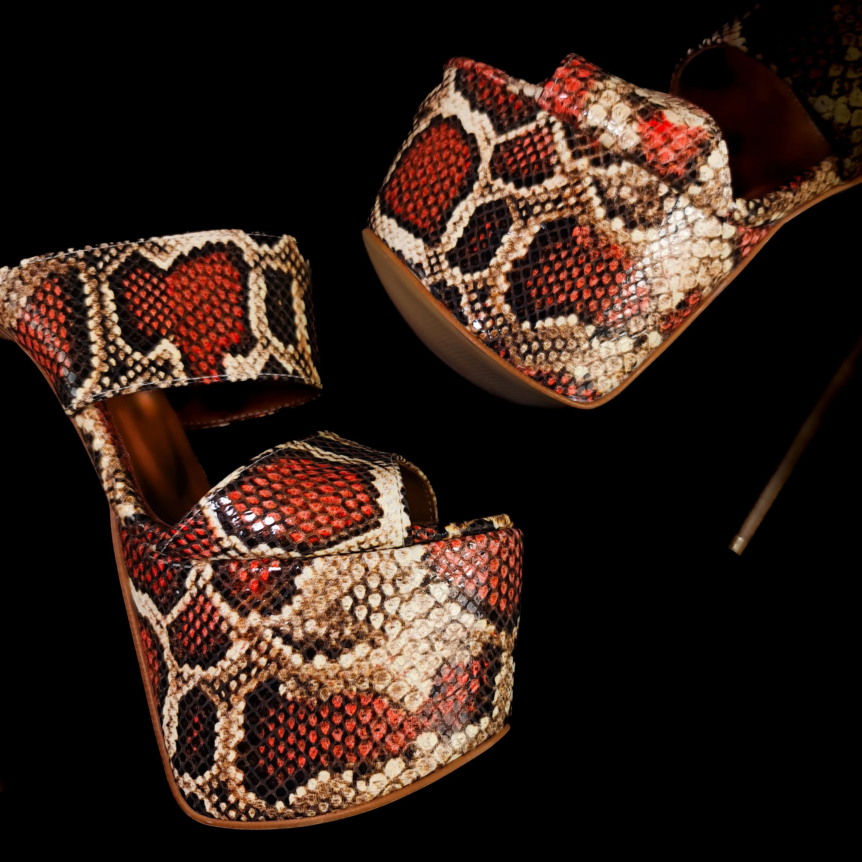 Exotic Print Genuine Leather High Heel Mules