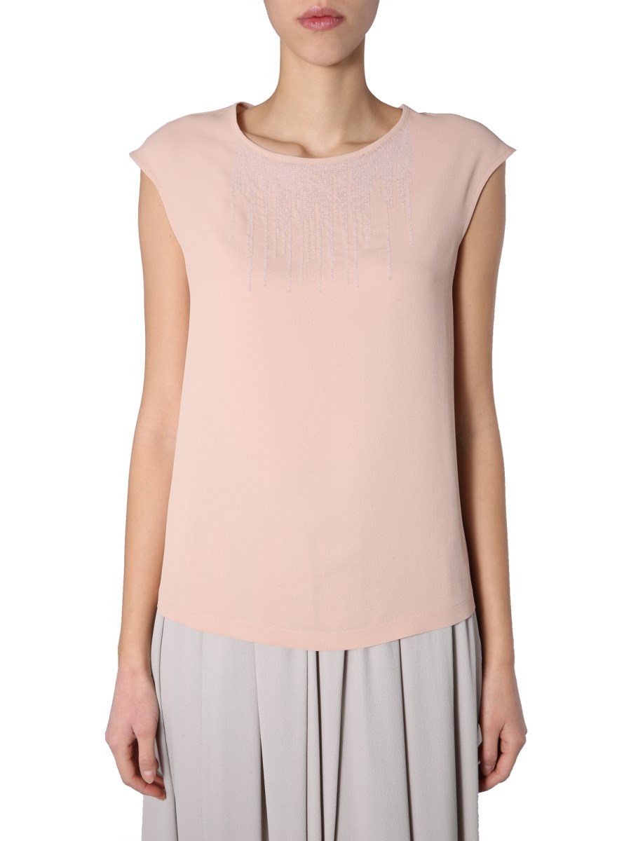 FABIANA FILIPPI    DESERT SILK TOP WITH SEQUINED DETAIL