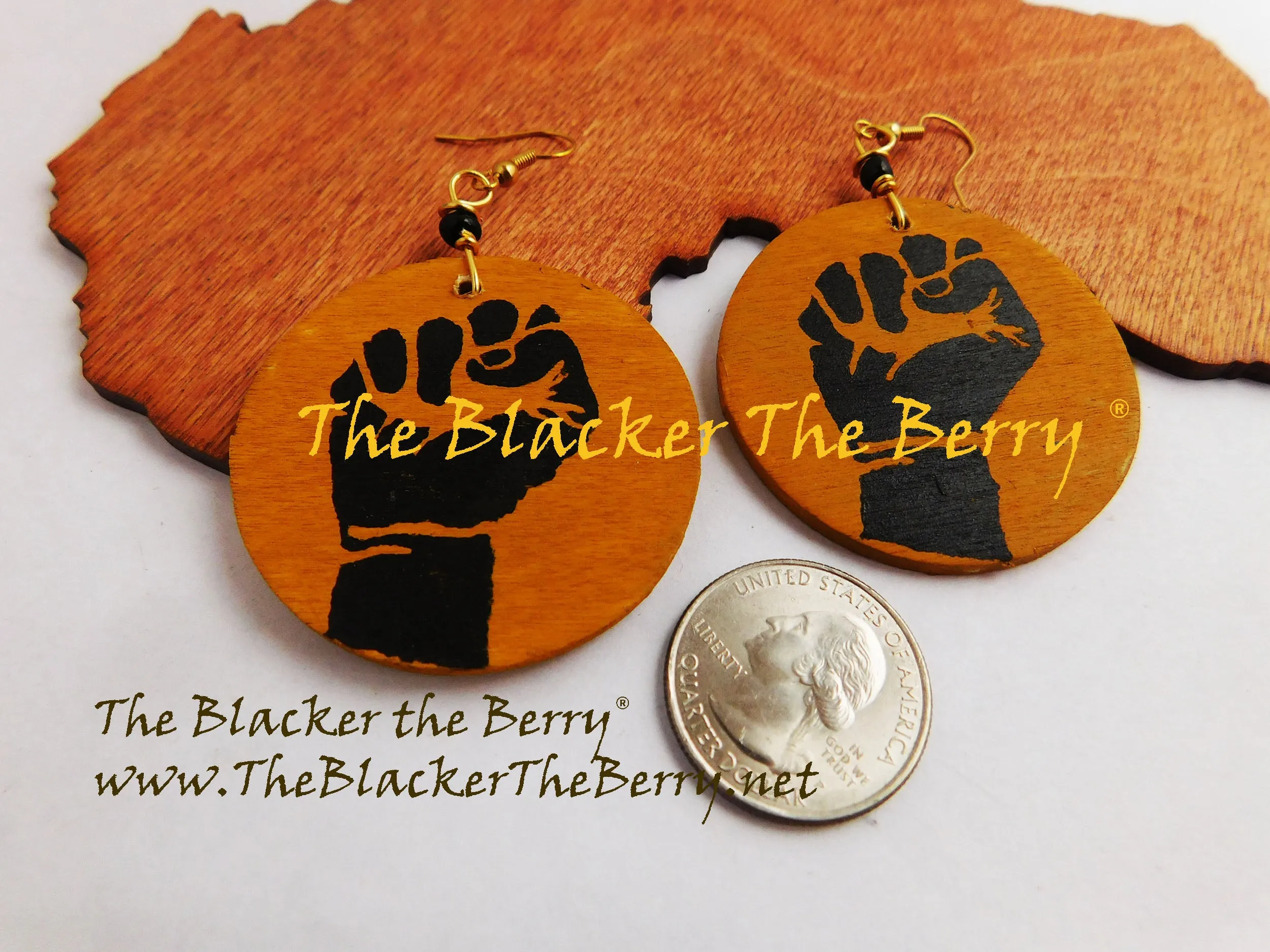 Fist Earrings Black Yellow Hand Painted Women Jewelry The Blacker The Berry