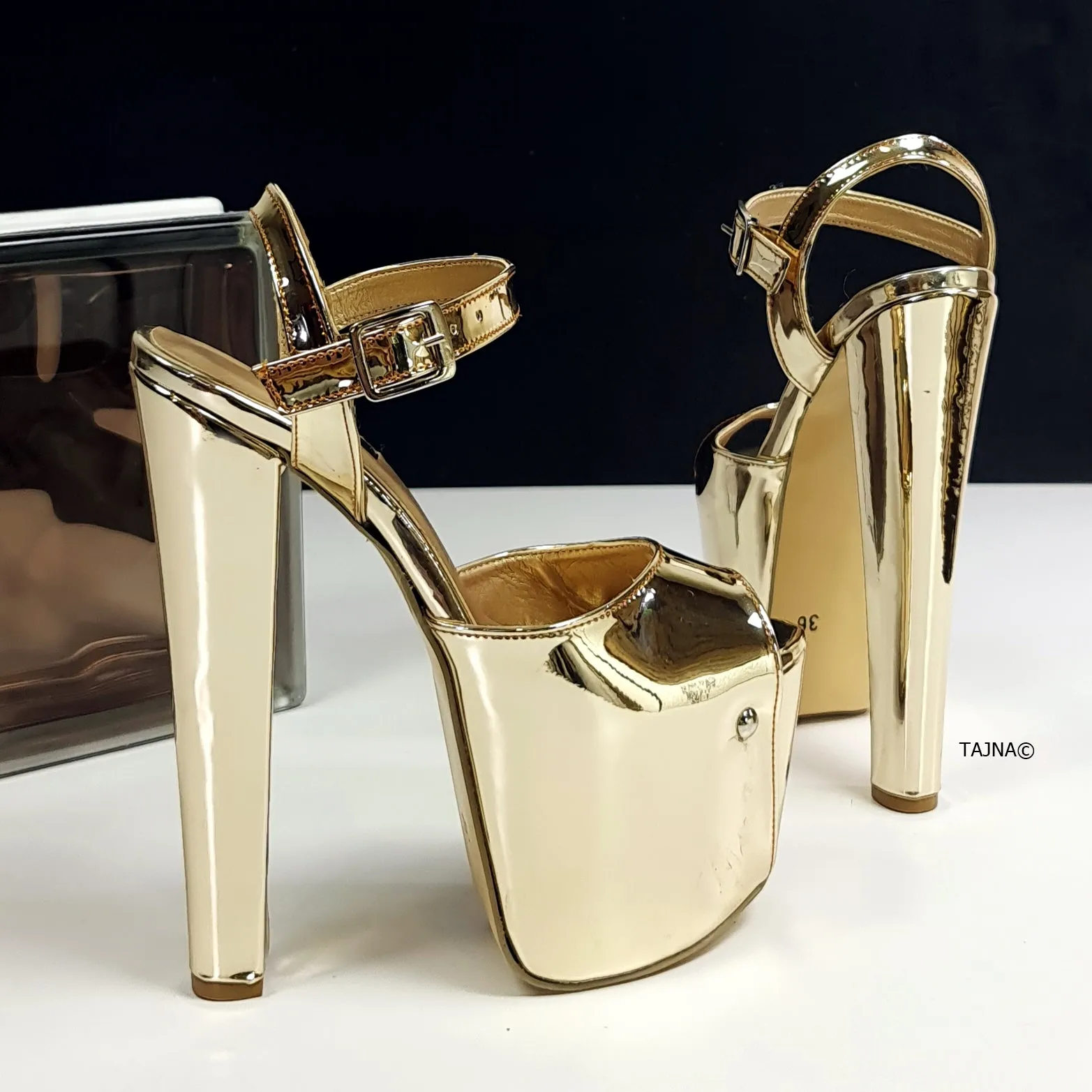 Golden Mirror Chunky High Heel Sandals