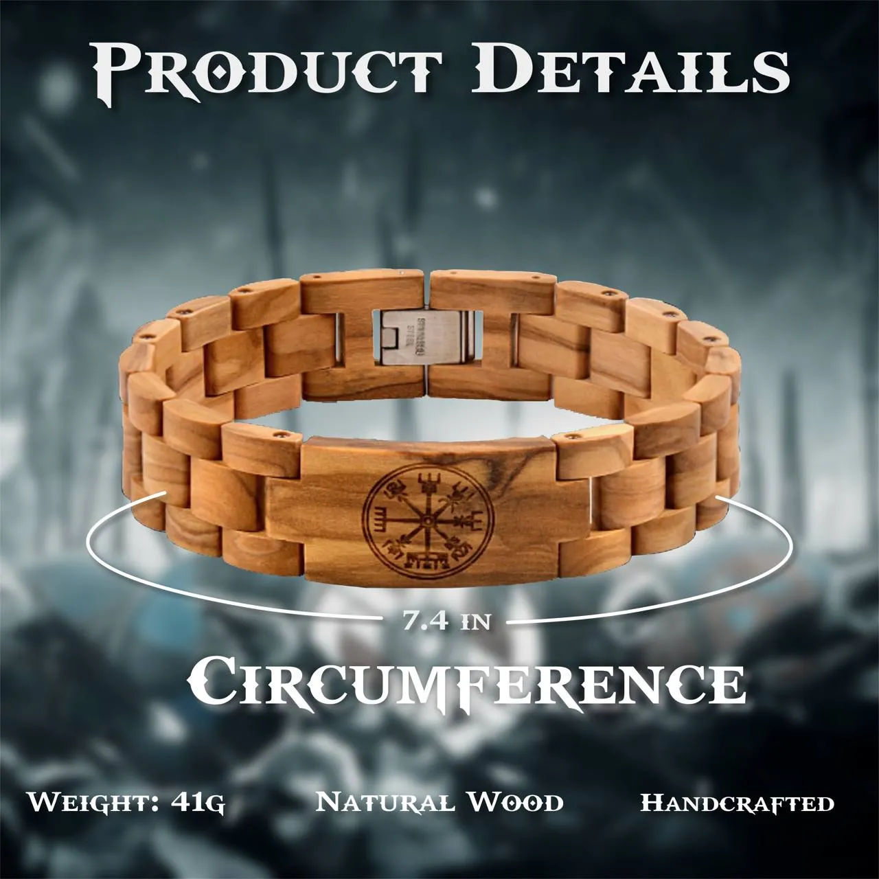 Handmade Viking Compass Vegvisir Wooden Bracelet