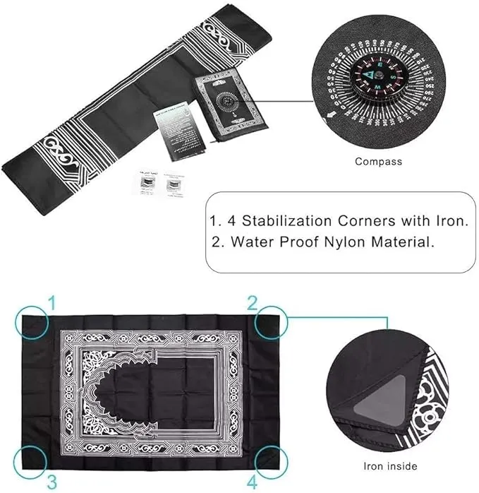 Islamic Prayer Mat with compass Qibla Direction