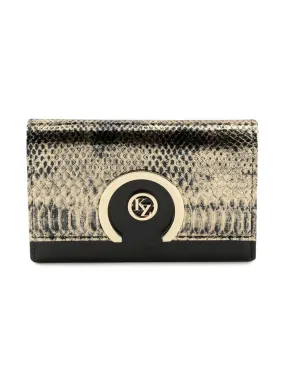 Joenne Black Combo Faux Leather Clutch