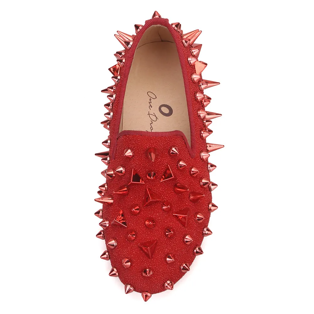 Kid OneDrop Handmade Children Wedding Party And Prom Spikes Red Loafers