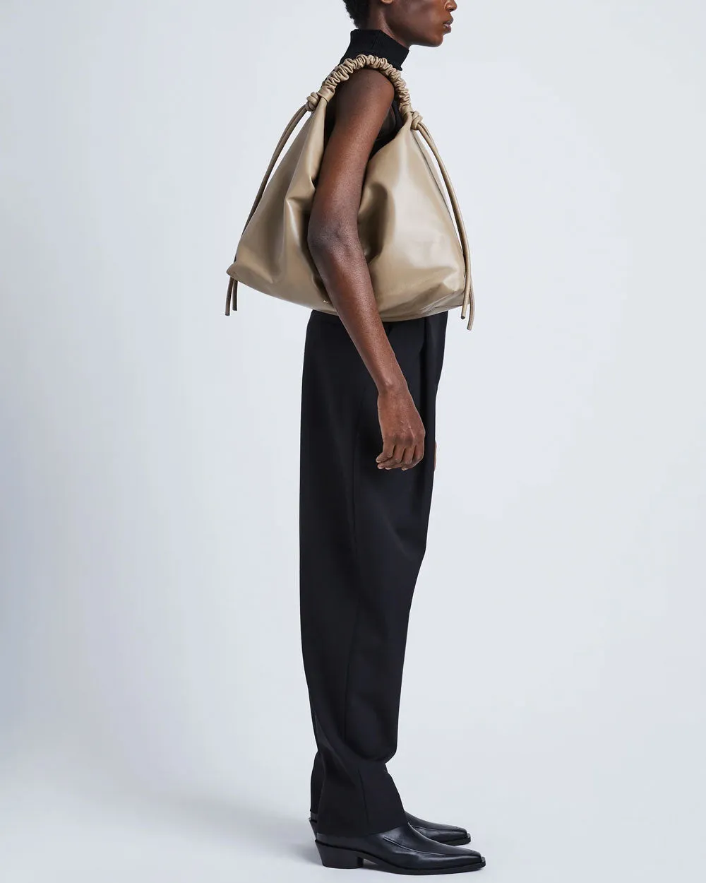 Large Drawstring Shoulder Bag in Mushroom