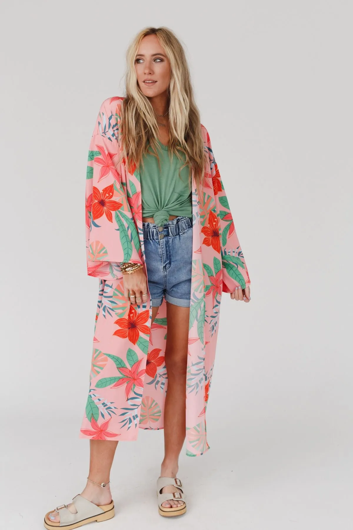 Lost In Paradise Duster Kimono - Coral