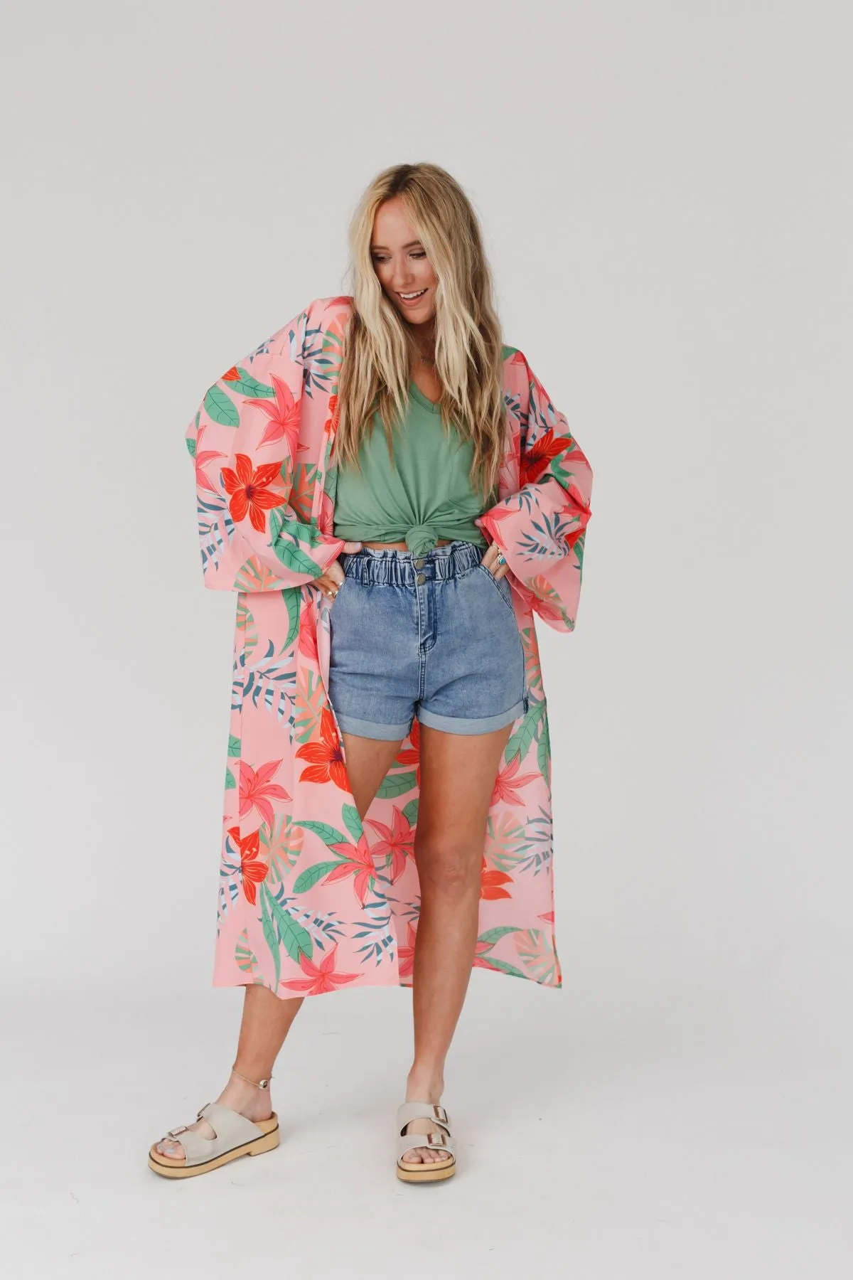 Lost In Paradise Duster Kimono - Coral