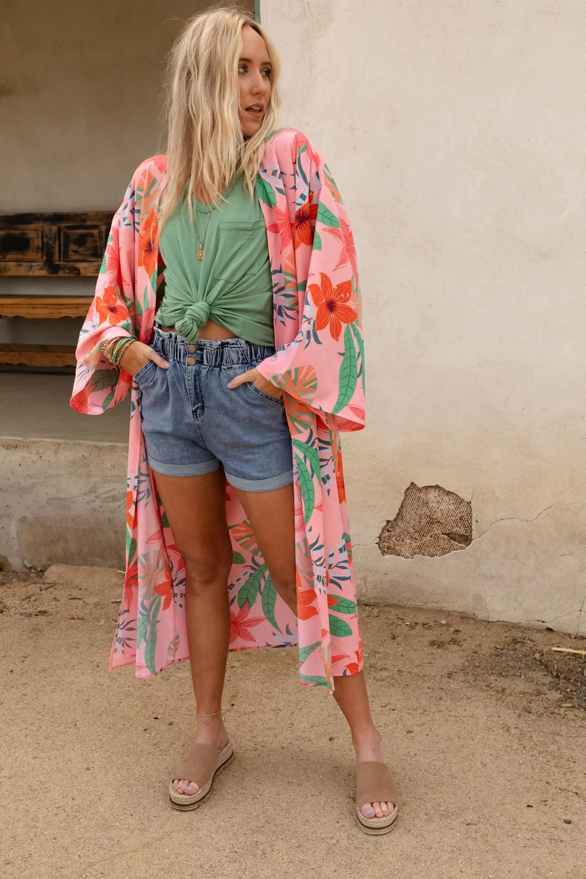 Lost In Paradise Duster Kimono - Coral