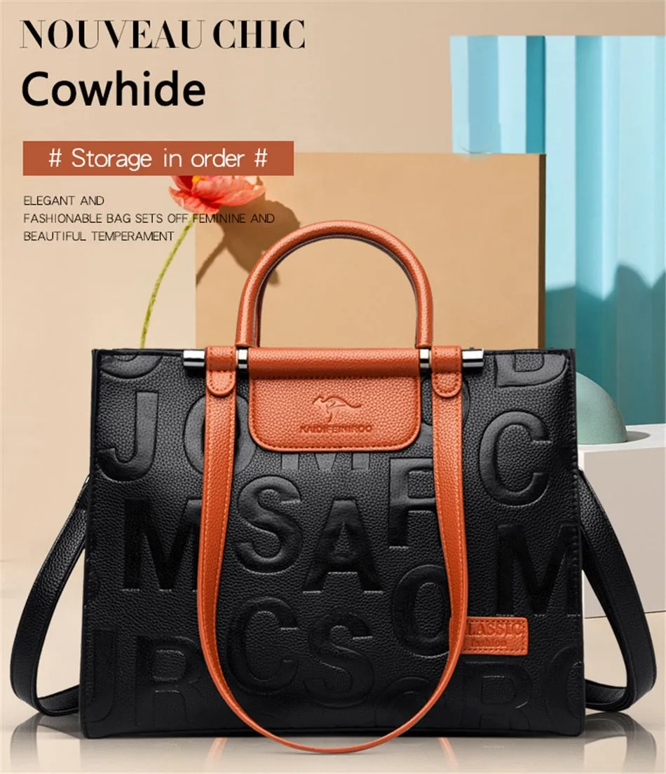 Luxury Casual Tote Letter Designer Leather Handbags for Women