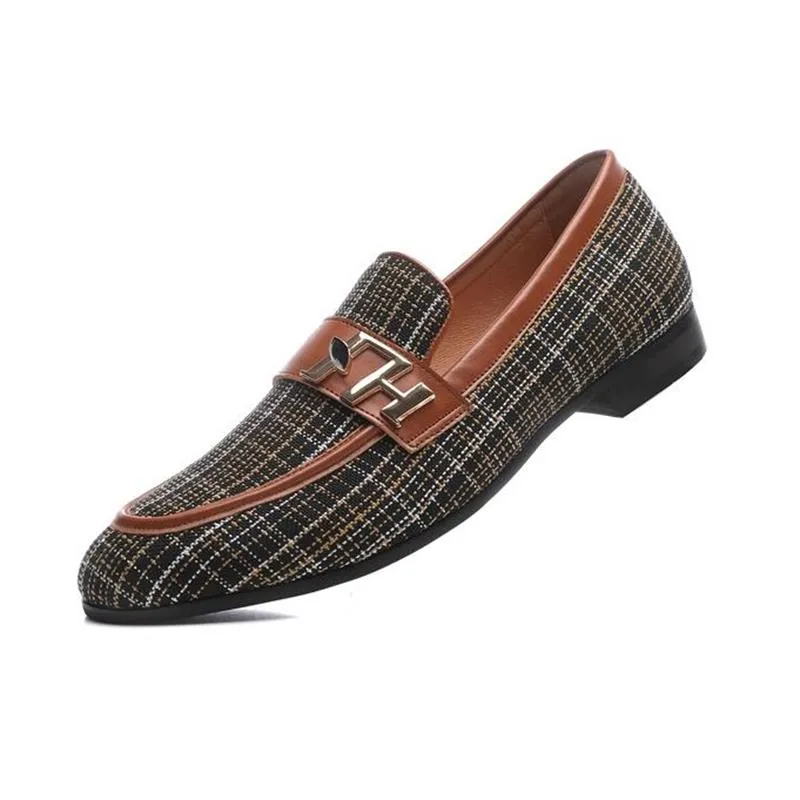 Luxury Gingham Monk Strap Slip-On Pointed Casual Loafers for Men