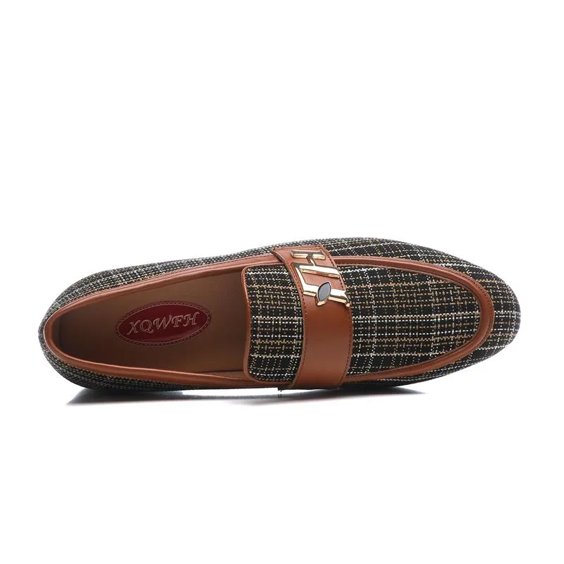 Luxury Gingham Monk Strap Slip-On Pointed Casual Loafers for Men