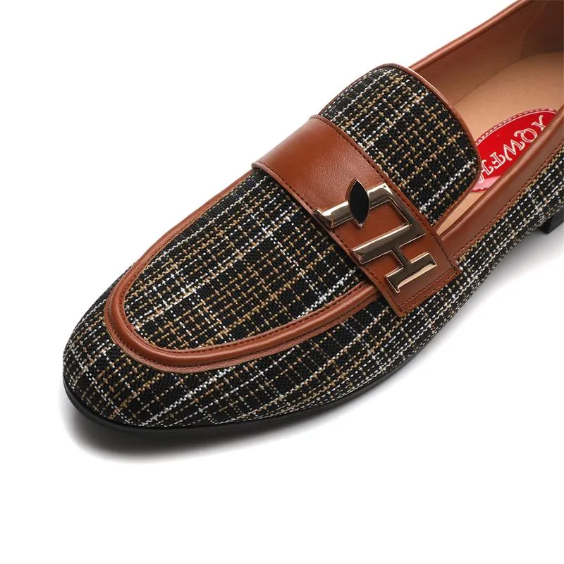 Luxury Gingham Monk Strap Slip-On Pointed Casual Loafers for Men