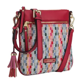 Madhu Woven Panel Slim Xbody Handbag - Red